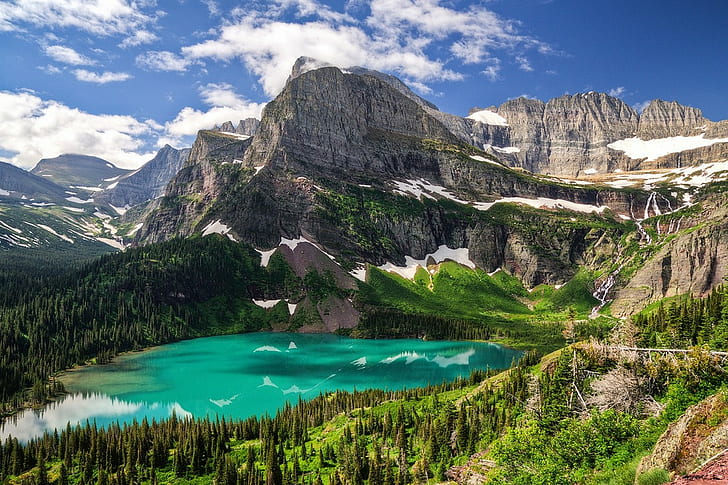 lake, forest, mountains, Glacier National Park, Montana, turquoise