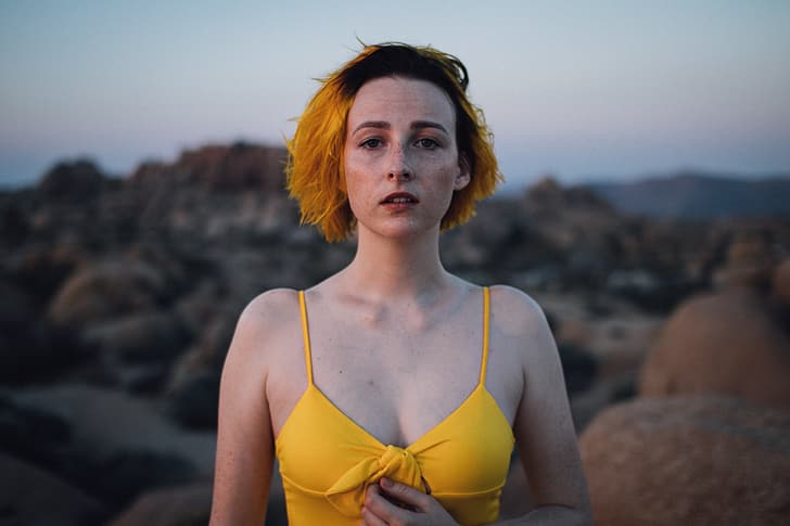 Tessa Violet, yellow dress, women