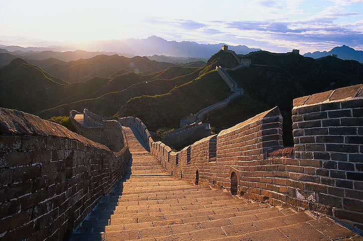 Great Wall of China, China, the sun, light, landscape, mountains, HD wallpaper