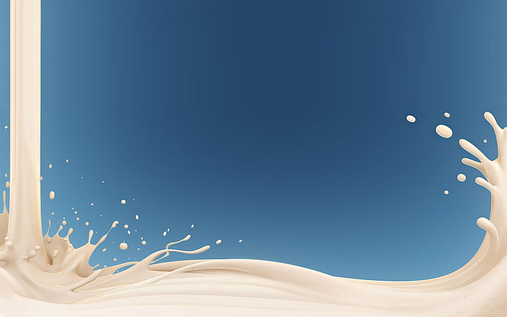 milk splash, squirt, pour, drawing, backgrounds, liquid, blue, HD wallpaper