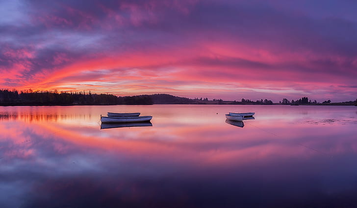 Rowing boats, Loch Lomond and The Trossachs National Park, Sunrise, HD wallpaper