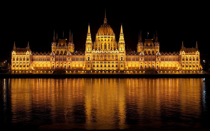 black and brown building painting, Budapest, Hungary, Hungarian Parliament Building