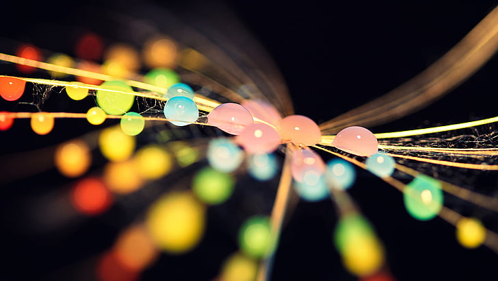 assorted-color beads, bokeh photography of water droplets, colorful
