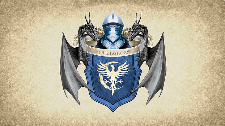 blue and gray knight and dragons emblem, Game of Thrones, artwork
