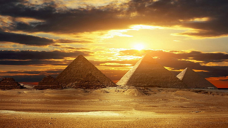 Pyramid Egypt, sunlight, clouds, desert, sky, sunset, cloud - sky, HD wallpaper