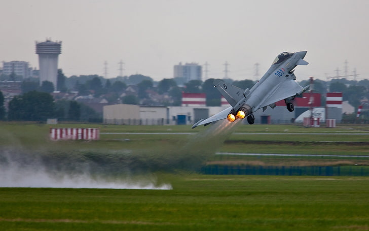 white jet plane, jet fighter, Eurofighter Typhoon, Italian Air Force