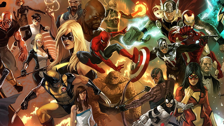 assorted characters illustration, Wolverine, Spider-Man, Hawkeye, HD wallpaper