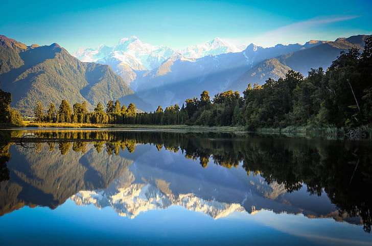 Mountains, Aoraki/Mount Cook, Lake Matheson, New Zealand, Reflection