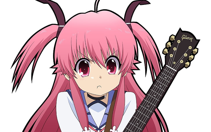 Angel Beats! Yui illustration, girl, cute, indignation, guitar