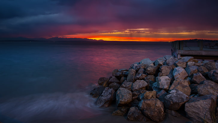 body of water, sunset, sea, sky, cloud - sky, scenics - nature, HD wallpaper