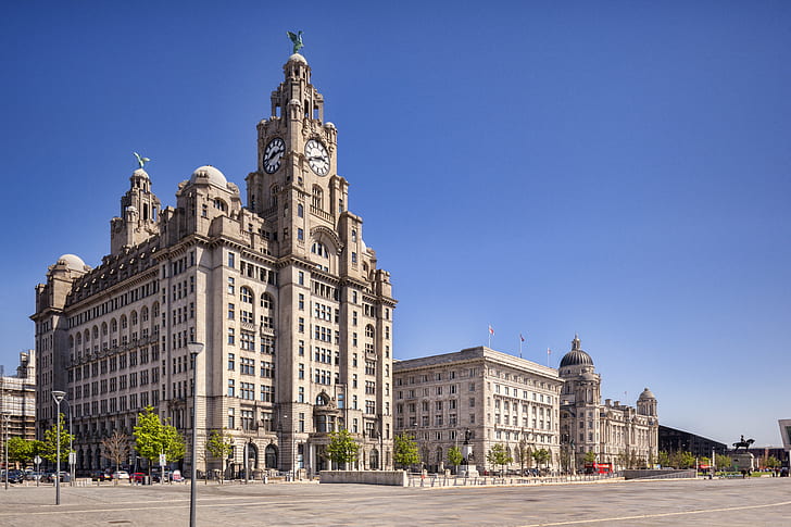 Liverpool, England, building, city, town square, clock tower, HD wallpaper