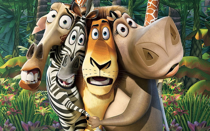 Madagascar poster, hippo, Lion, Gloria, Alex, Melman, Giraffe, HD wallpaper
