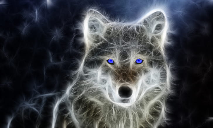 wolf, abstract, animals, blue eyes, HD wallpaper