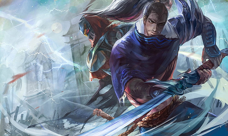 male holding sword wallpaper, Video Game, League Of Legends, Yasuo (League Of Legends)