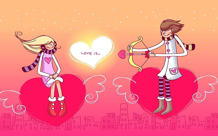 HD wallpaper: girl and boy cupid clip art, couple, love, heart, arrow, bow  | Wallpaper Flare