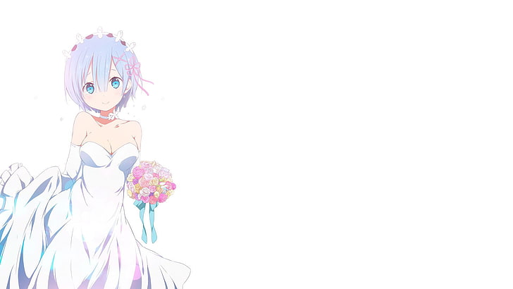 female anime character wearing weeding dress illustration, Rem (Re: Zero)
