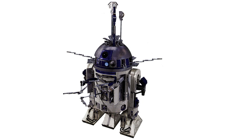 Star Wars R2-D2 toy, studio shot, white background, copy space