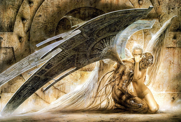 two angels digital wallpaper, Luis, Royo, art and craft, human representation