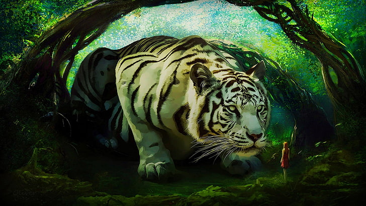HD wallpaper: Fantasy Animals, Tiger, Forest, Giant, Girl, White Tiger,  Woman | Wallpaper Flare