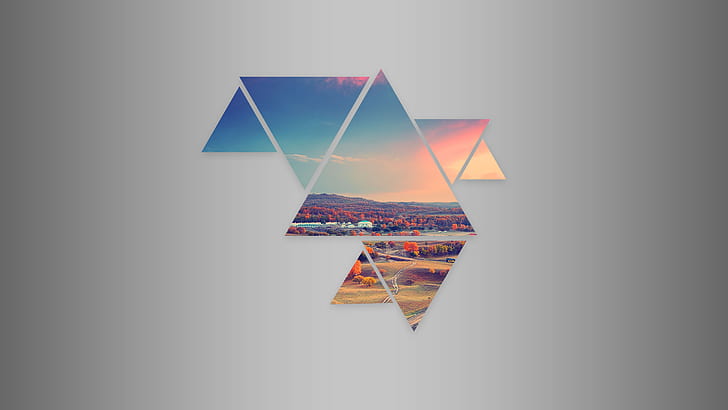 abstract, sunset, triangle, digital art, simple background, HD wallpaper