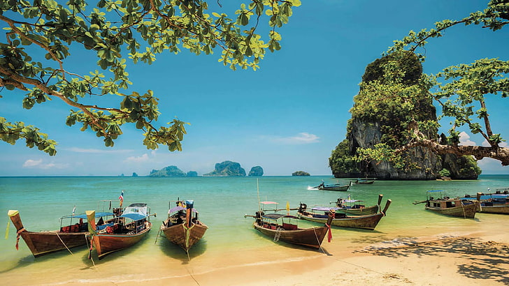 Krabi Thailand Railay Beach Tropical Beach With Limestone Rock Desktop Hd Wallpaper For Mobile Phones Tablet And Pc 3840×2160, HD wallpaper