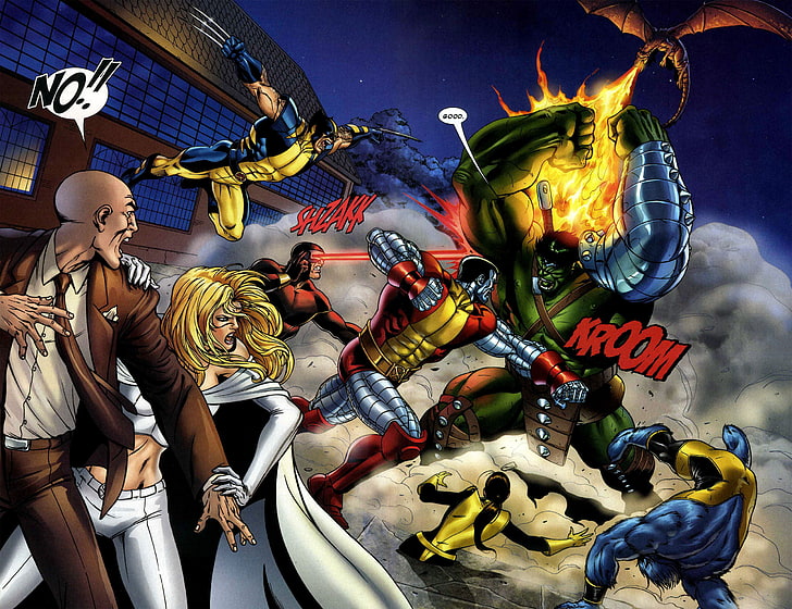 Marvel comic book illustration, battle, x-men, Wolverine, comics, HD wallpaper