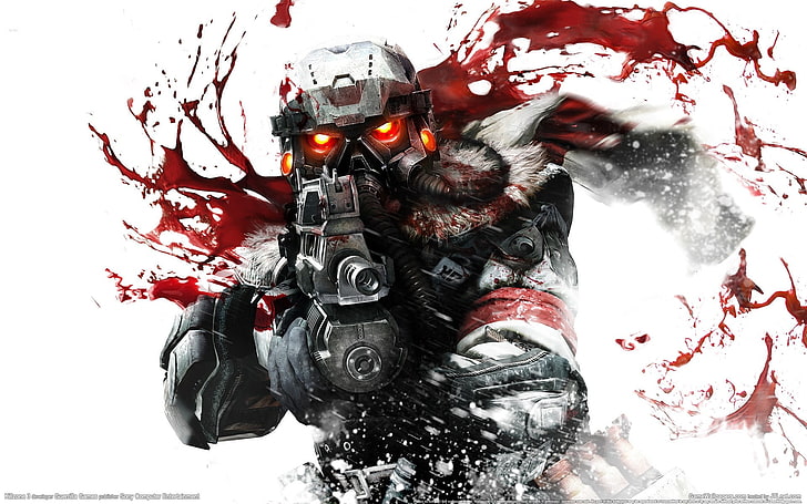 robot character wallpaper, Killzone, video games, winter, one person