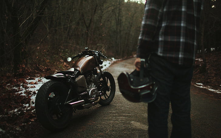 Bobber, Motorcycle, Man, black cruiser motorcycle, HD wallpaper