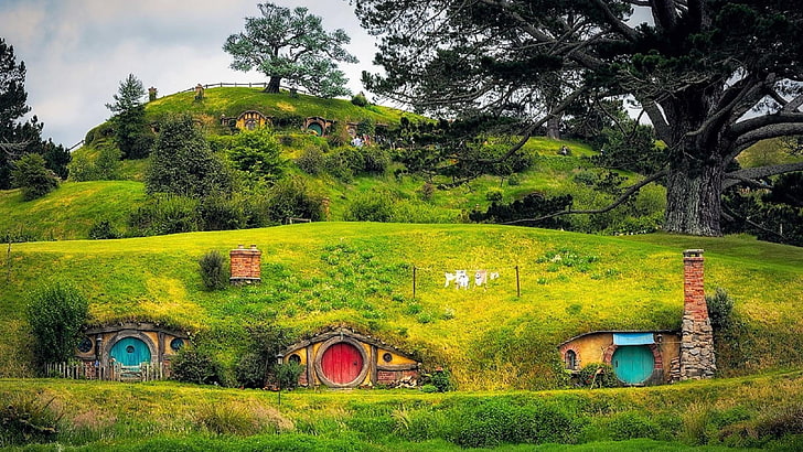 village, hobbiton movie set, new zealand, matamata, hobbit village, HD wallpaper