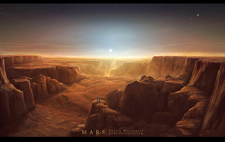 Mars digital wallpaper, surface, canyon, nature, landscape, rock - Object
