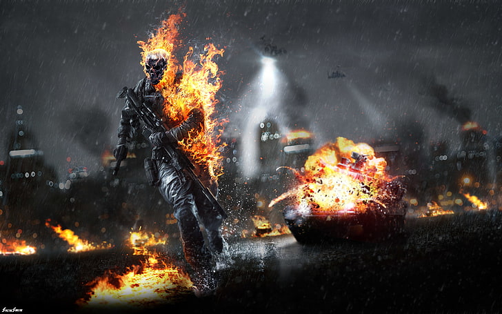 Ghost Rider wallpaper, fire, fire man, video games, Battlefield 4