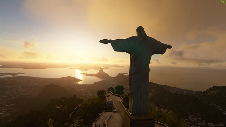 Rio de Janeiro, Brazil, sunset, clouds, Microsoft Flight Simulator 2020, HD wallpaper