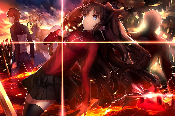 Fate Series, anime, Tohsaka Rin, Shirou Emiya, Saber, Archer (Fate/Stay Night), HD wallpaper