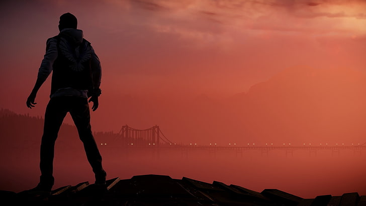 silhouette of man wallpaper, Delsin Rowe, Infamous: Second Son