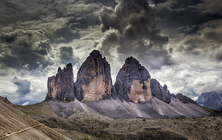 gray and brown mountain, mountains, sky, Italy, Dolomites (mountains), HD wallpaper