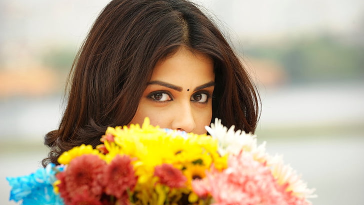 Genelia in Telugu Movie, portrait, looking at camera, young adult, HD wallpaper