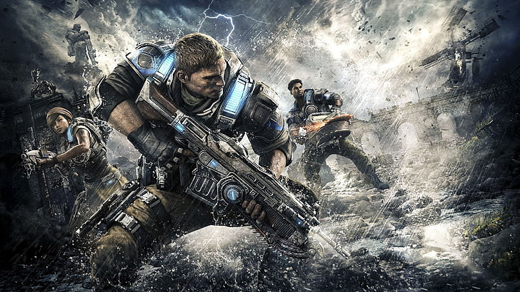 Gears of War wallpaper, video games, Gears of War 4, water, motion, HD wallpaper