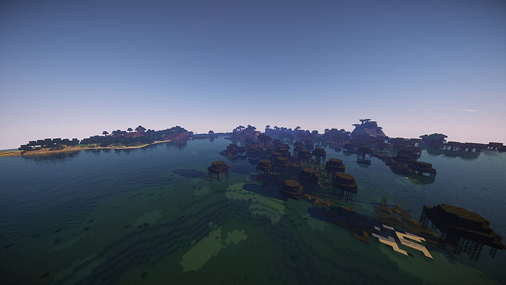 Minecraft, lava, water, Sun, sea, mountains, HD wallpaper