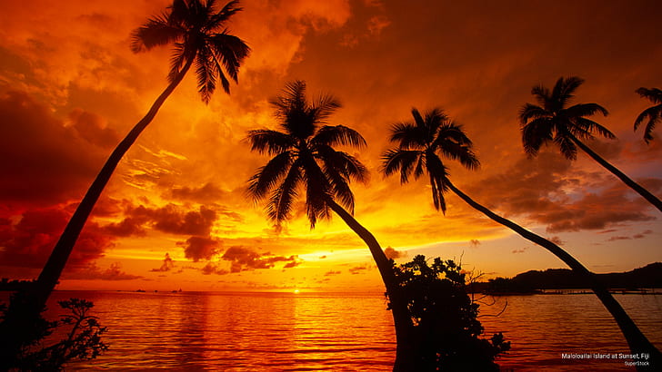 Maloloailai Island at Sunset, Fiji, Sunrises/Sunsets, HD wallpaper