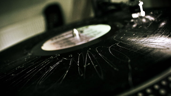 vinyl, scratches, selective focus, close-up, no people, history