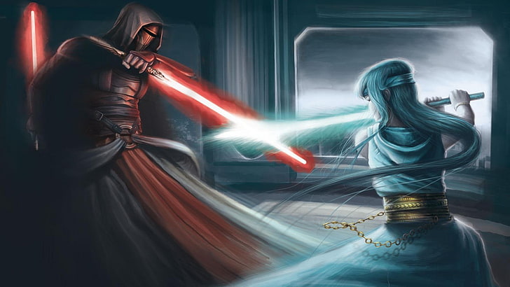 Star Wars canvas painting, lightsaber, fighting, Darth Revan