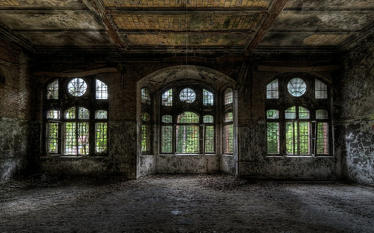 HDR, ruin, interior, window, abandoned