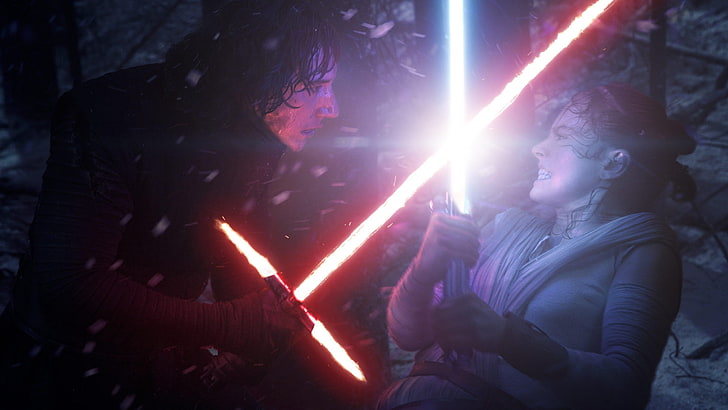 Star Wars Rey and Kylo Ren, lightsaber, movies, science fiction