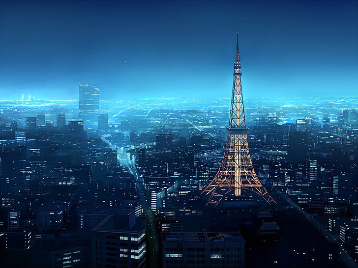 Eiffel Tower, Paris, city, blue, night, architecture, built structure