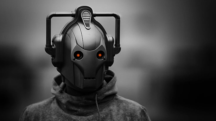 gray Destiny robot mask, Doctor Who, Cybermen, technology, communication