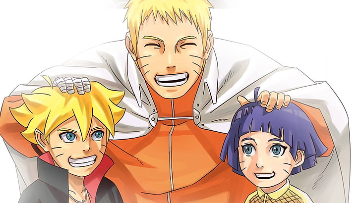 Naruto, Boruto, and Himawari illustration, game, smile, anime