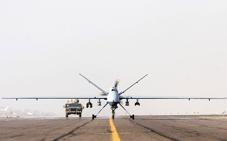 white airplane, UAVs, warplanes, transportation, air vehicle, HD wallpaper