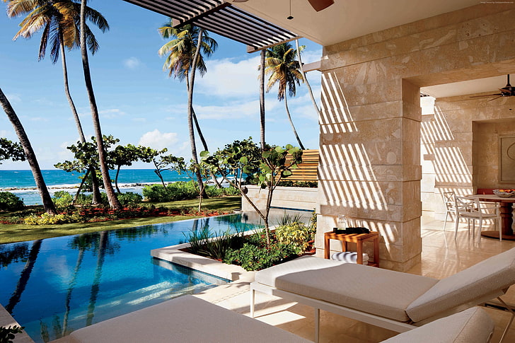 The best hotel pools 2017, travel, Ritz-Carlton Reserve, palms, HD wallpaper