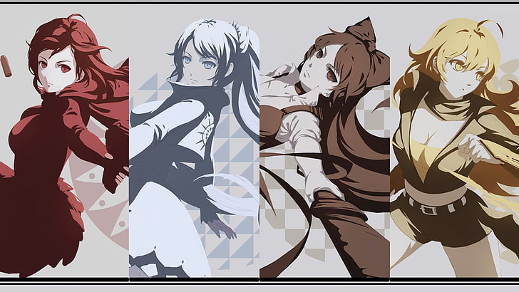 four women anime characters, RWBY, Ruby Rose (character), Yang Xiao Long, HD wallpaper