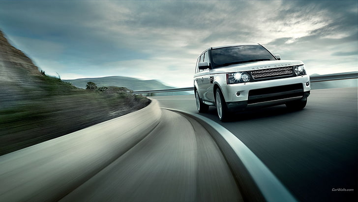 gray SUV, Range Rover, car, British cars, transportation, motion, HD wallpaper